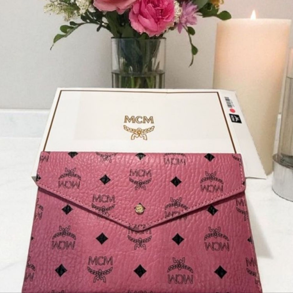 MCM Dusty Rose Logo Envelope Clutch